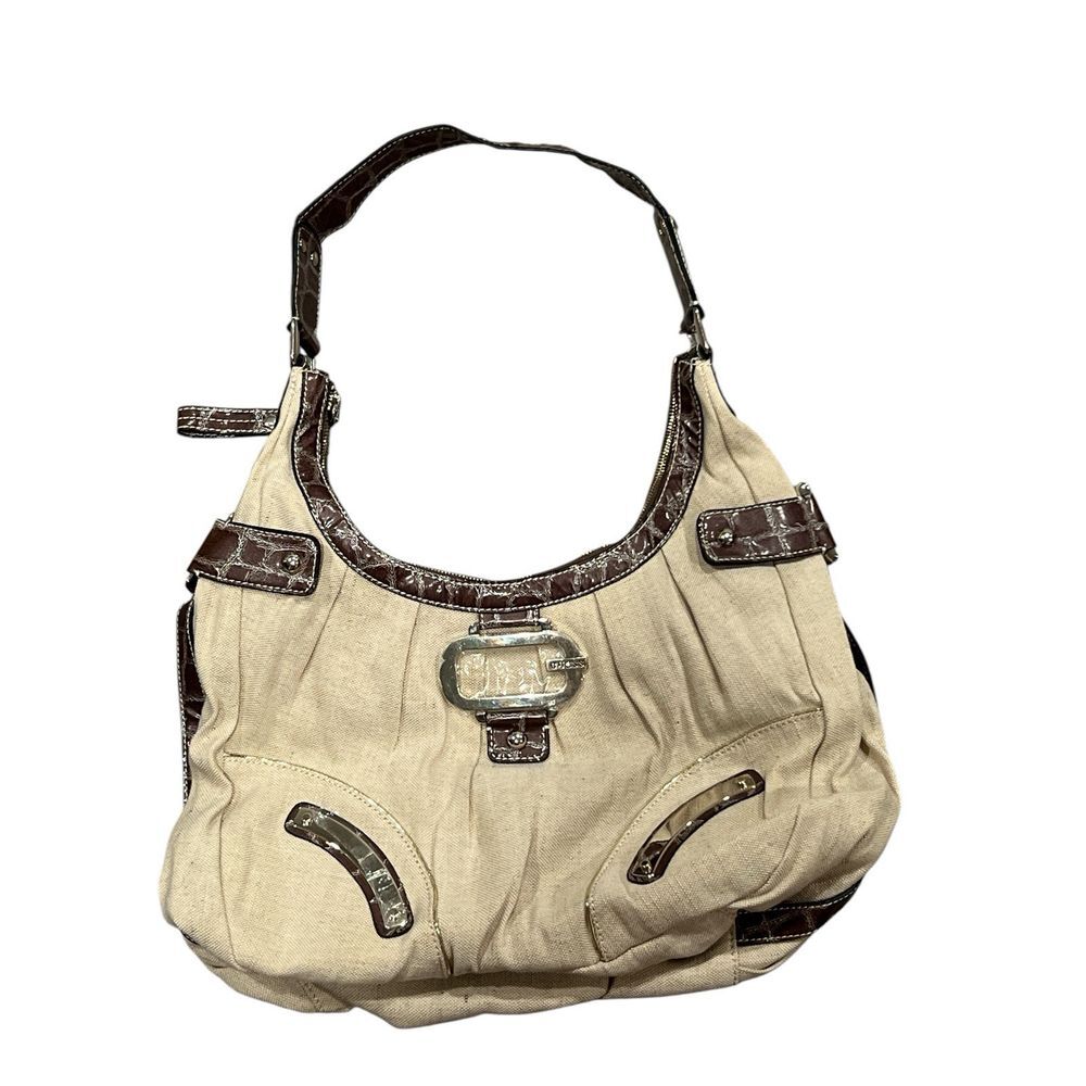 Guess Women's Beige Logo Bronze‎ Medium Shoulder Bag NWT